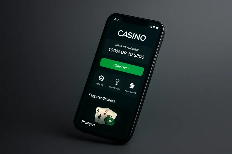 Modern smartphone showcasing dark premium casino app UI with green accents